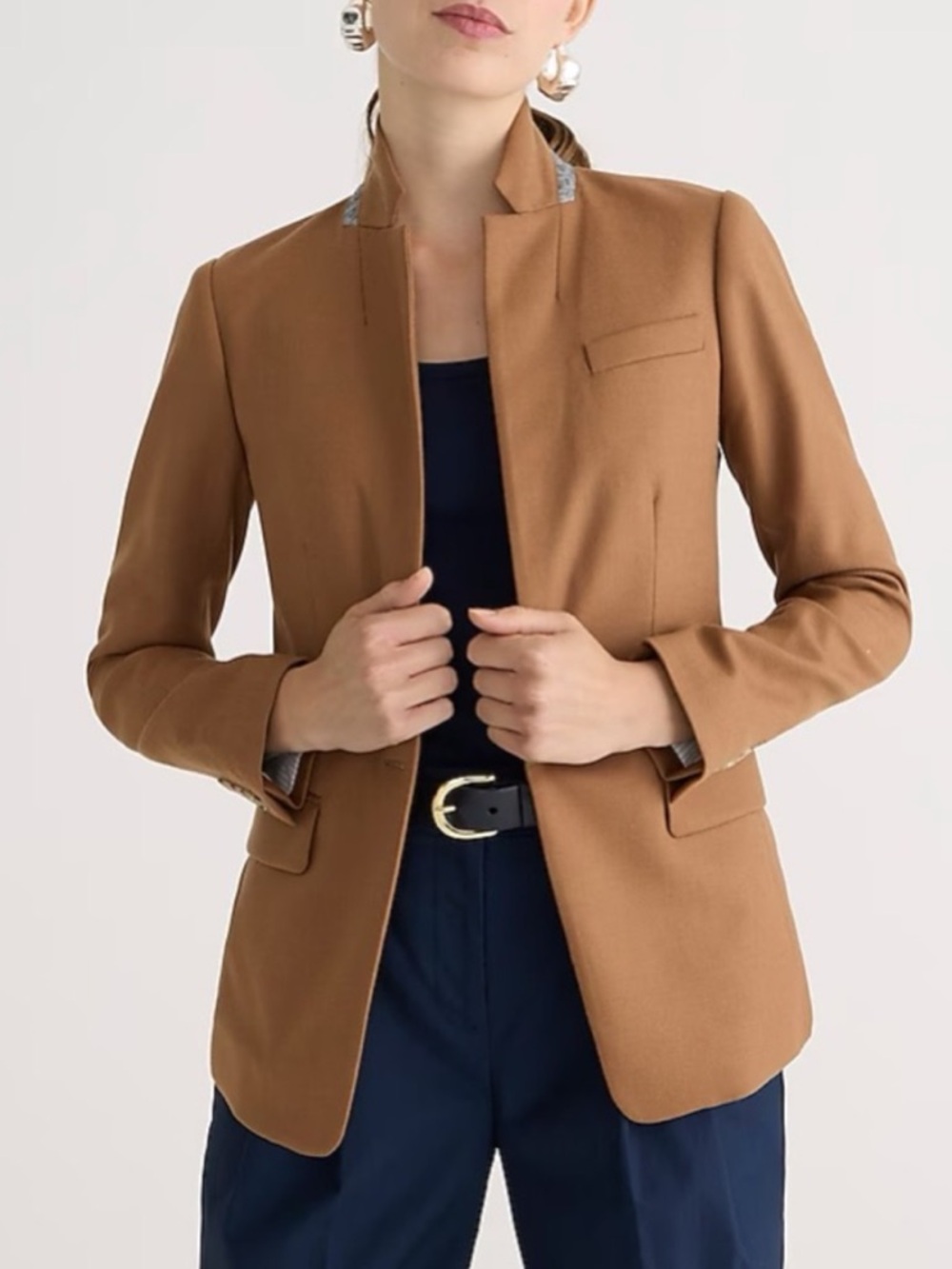 J. Crew Regent Wool Stretch Blazer Camel Brown Tan B0323 Size 0 Office Neutral